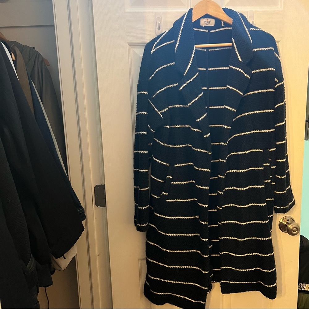 Marine Layer Birdseye Coat in Dark Navy/White Stripe - Picture 7 of 8